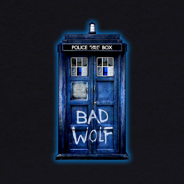 Blue Phone booth with Bad wolf grafitti by Dezigner007
